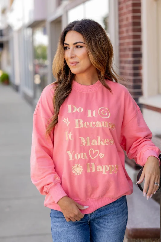 Shop Smart, Save Big!Makes You Happy Embroidered Graphic Crewneck