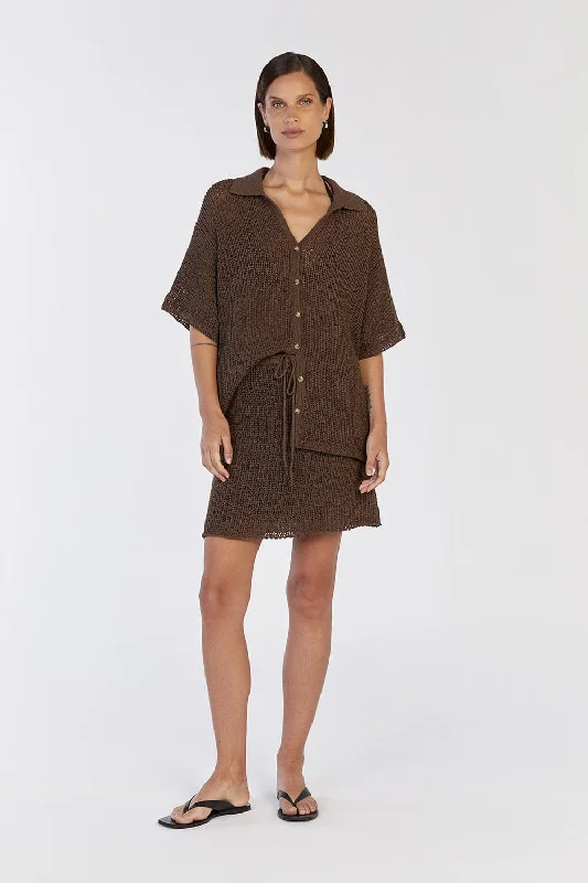 Special Offer – Act Fast!MARGOT CHOC KNIT CROCHET MINI SKIRT