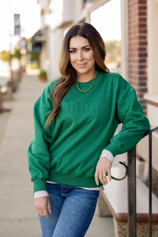 Shop Before It’s Gone!Merry Embossed Crewneck