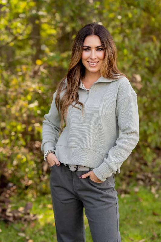 Enjoy Huge Discounts Now!Mixed Ribs Quarter Zip Pullover