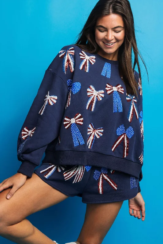 Your Exclusive Offer Awaits!Navy, Red, White & Blue Bow Sweatshirt