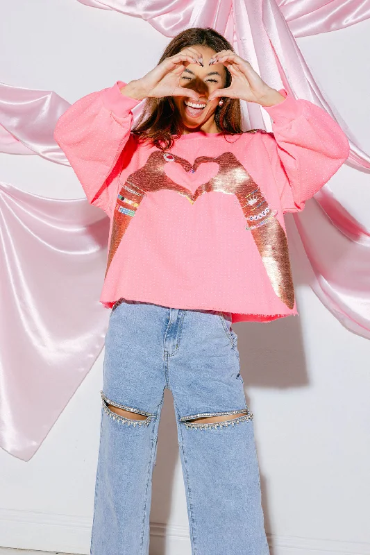 Great Deals, Just for You!Neon Pink Heart Hand Sweatshirt