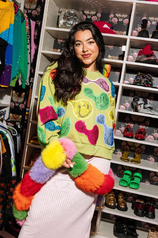 Score Huge Discounts Today!Pale Green Groovy Smiley Sweatshirt