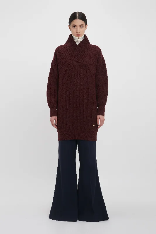 Your Exclusive Offer Awaits!Shawl Neck Knitted Jumper Dress In Port