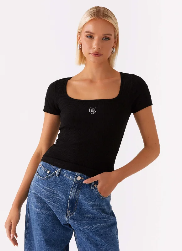 Your Discount is Waiting!Signature Monogram Square Neck Top - Black