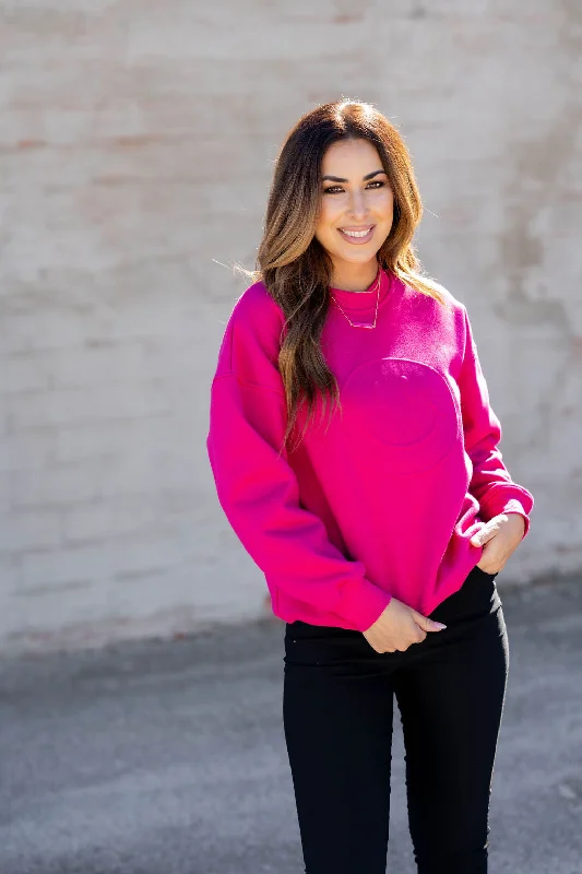 Your Shopping Spree Starts Here!Smiley Embossed Crewneck