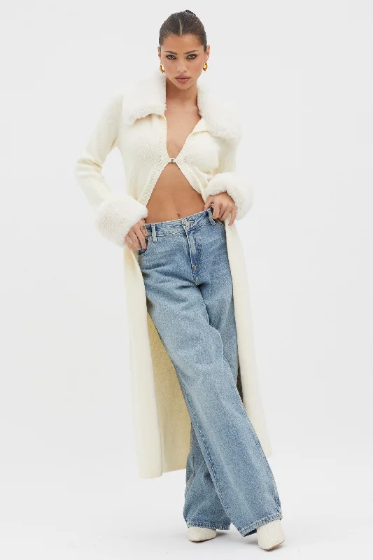 Unmissable Offers Await!Snowflakes Fur Trim Longline Cardigan Coat Ivory
