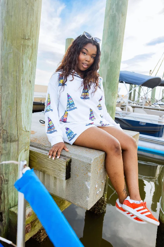 Don't Miss Out!White Sailboat Sailor Collar Sweatshirt
