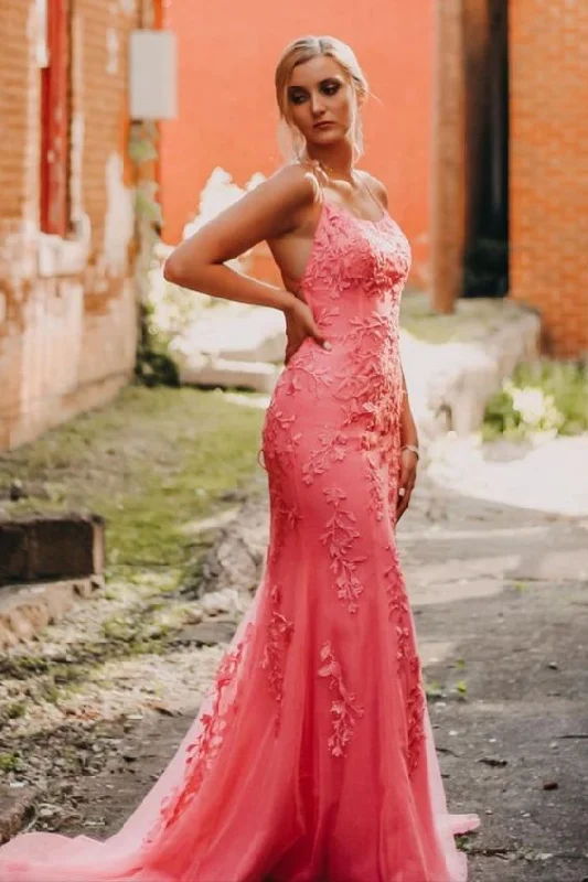 Snag the Best Prices Now!2022 mermaid pink lace appliques long prom dress    cg21859