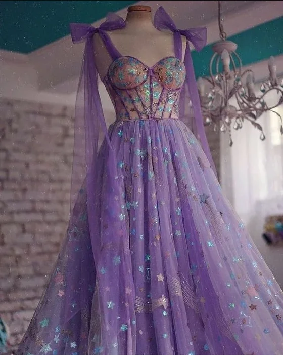 Get More for Less!A-line purple tulle long prom dress,charming prom dress    cg21847