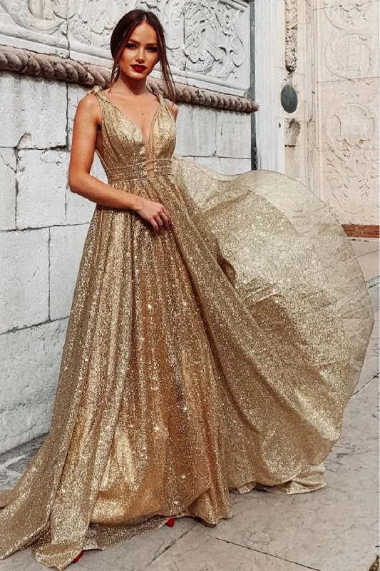 Unlock Huge Savings Now!A-line Sparkly Sequin Shiny Long Gorgeous Glitter Modest Party Women Evening Prom Dresses PD670