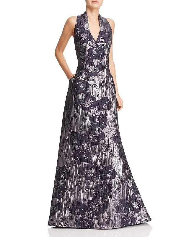 Get the Best for Less!Aidan Mattox - Metallic Floral Print V-Neck Gown MD1E200784 - 1 pc Twilight In Size 4 Available
