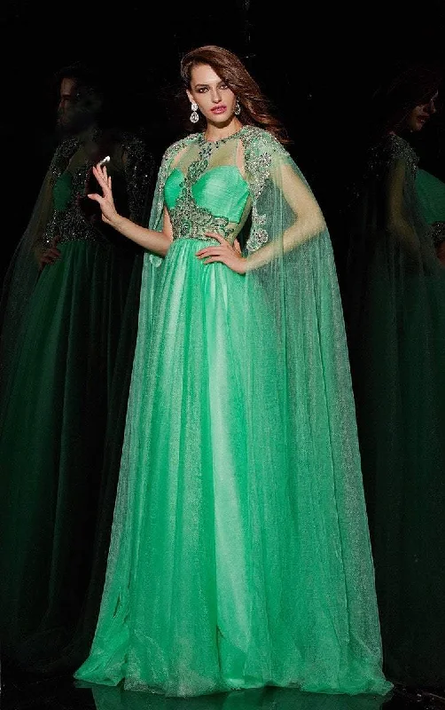 Save Up to 50% Off!Angela & Alison - Beaded Tulle Cape Dress A51090