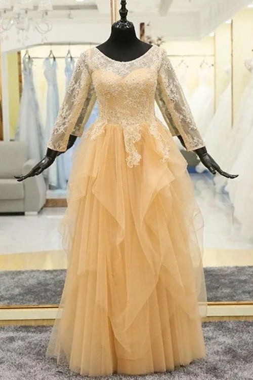 Exclusive Deals Just for You!Beaded Lace Modest Evening Dress Long Sleeves Tulle Skirt