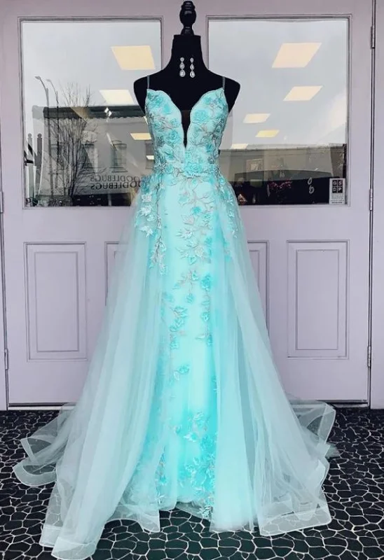 Best Price of the Season!Blue tulle lace long prom dress evening dress    cg21808