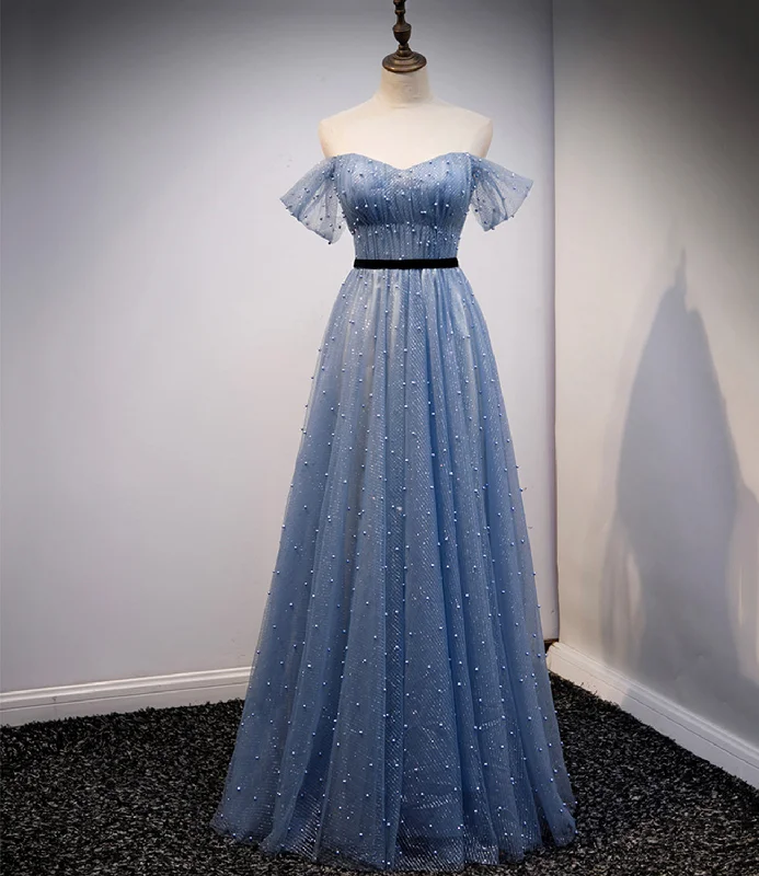 Shop Now and Save!BLUE TULLE LONG A LINE PROM DRESS EVENING DRESS    cg21856