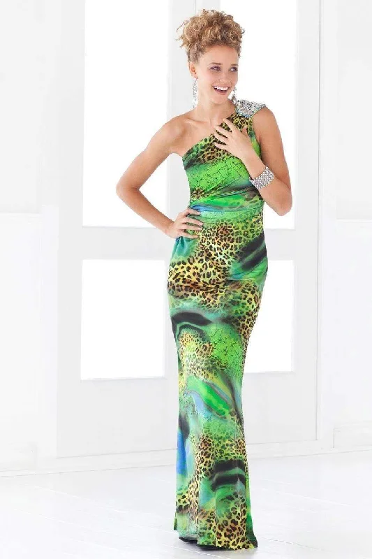 Get Ready to Save!Blush by Alexia Designs - 9379 Asymmetrical Animal Print Sheath Gown