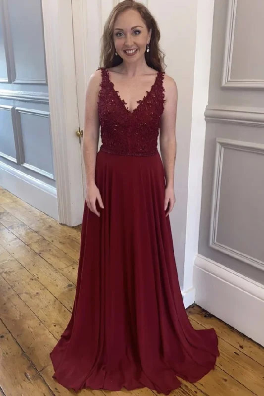 Shop Smart, Save Big!Burgundy lace long A line prom dress evening dress    cg21788