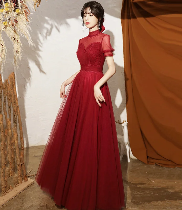Upgrade for Less!BURGUNDY TULLE LONG A LINE PROM DRESS EVENING DRESS    cg21762