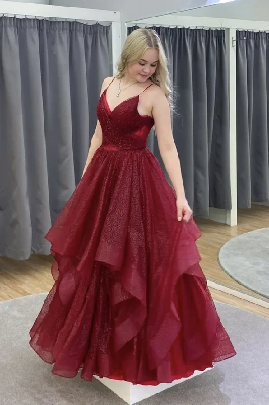 Your Shopping Wish, Our Discount Command!Burgundy tulle long A line prom dress evening dress   cg21824