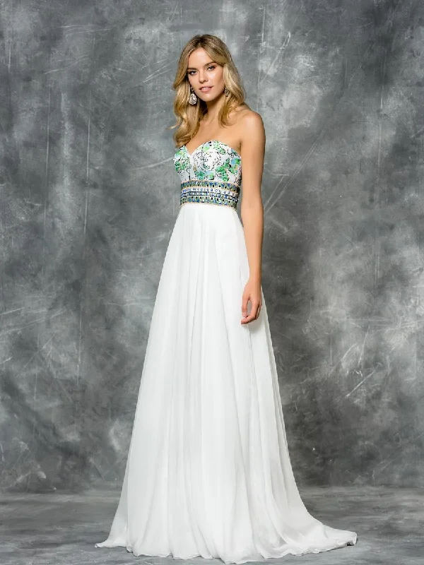 Shop Before It’s Gone!Colors Dress 1626 Strapless Graphic Print Empire Chiffon Gown