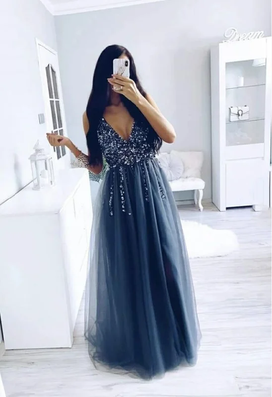 Score Huge Discounts Today!Dark gray tulle beads prom dress formal dress    cg21810