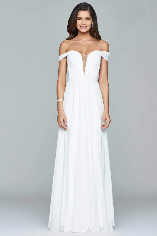 Hottest Discounts of the Year!Faviana - Off Shoulder Sweetheart A-Line Gown 8088 - 2 pcs Ivory In Size 12 Available