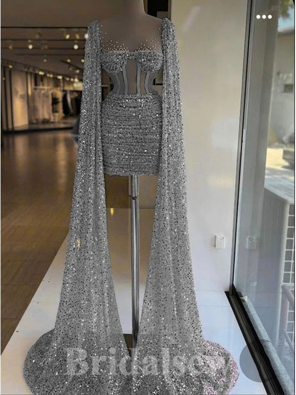 Special Discounts Inside!Gorgeous Sparkly Sequin Unique Glitter Short Mermaid Glitter Black Girls Slay Party Women Evening Prom Dresses PD663