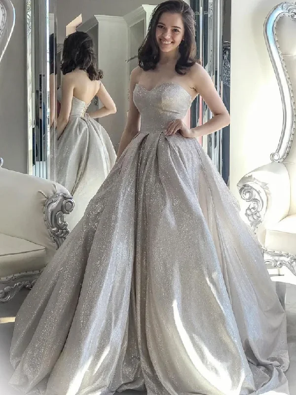 Your Discount is Waiting!GRAY SWEETHEART NECK TULLE SEQUIN LONG PROM DRESS GRAY FORMAL DRESS   cg21832