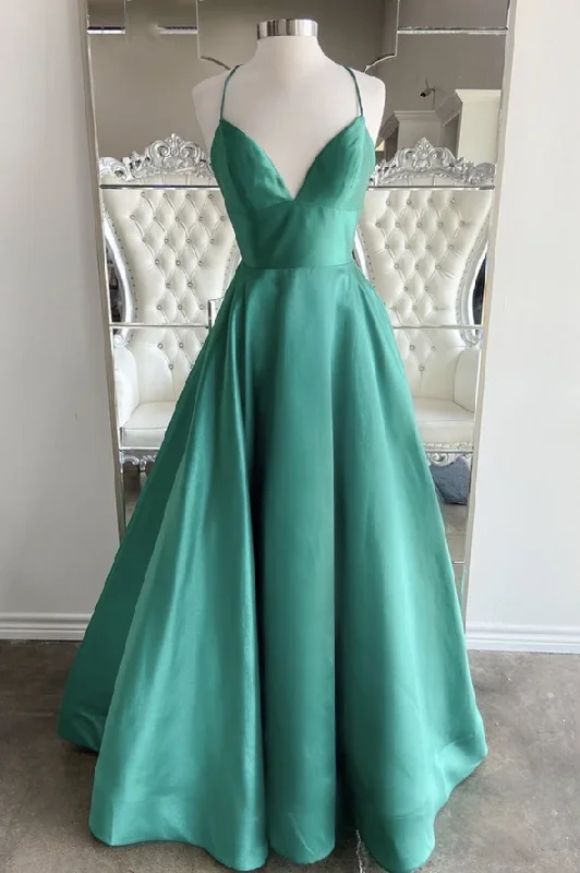 Best Offers of the Month!Green satin long A line prom dress simple evening dress    cg21778