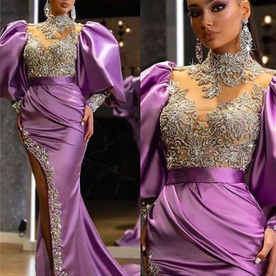 Shop the Hottest Deals!high neck long sleeve beading crystal side slit beaded evening dresses gowns long prom dress     cg21809