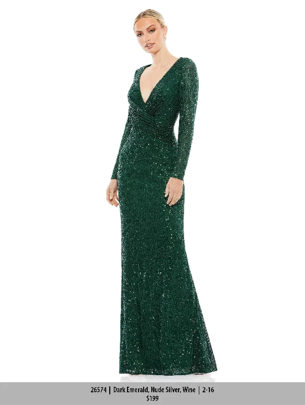 Save More with Every Purchase!Ieena Duggal 26574 - Long Sleeved Sequined Formal Dress