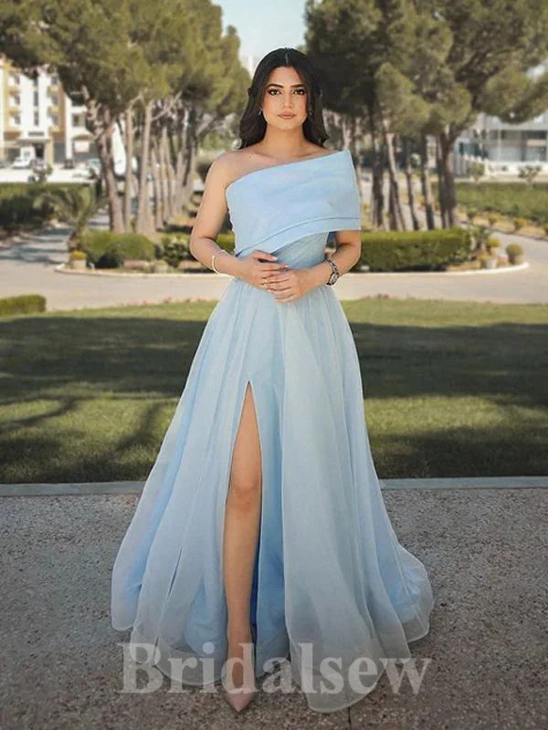 Don't Miss Out!Long One Shoulder Sky Blue Organza Slit Glitter Black Girls Slay Party Women Evening Prom Dresses PD666