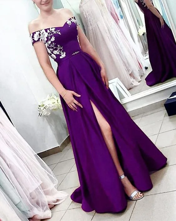 Your Wallet Will Thank You!Long Split Prom Dresses Off Shoulder Lace Embroidery     cg21757