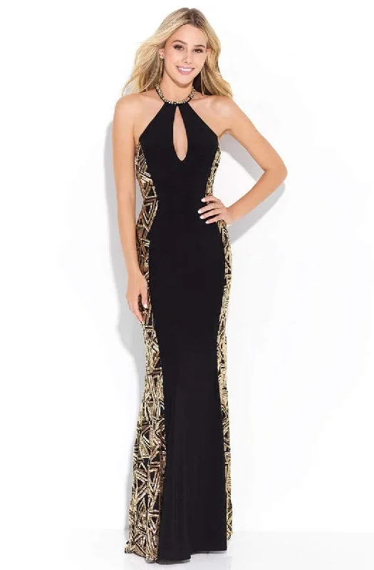 Find Your Perfect Deal Today!Madison James - Sequined Halter Evening Dress 17-261 - 1 pc Blk/Gd In Size 6 Available