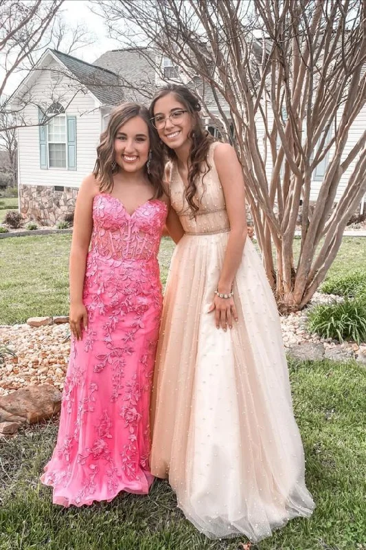 Special Discounts Inside!mermaid hot pink lace appliques long prom dress    cg21769