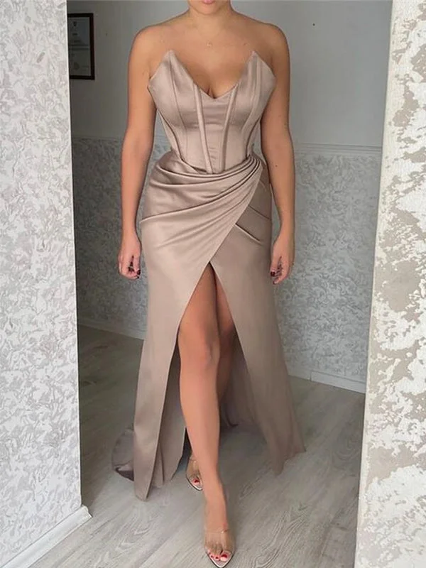 Shop Today, Save Tomorrow!Mermaid Stylish Satin Popular High Slit Long Party Women Evening Prom Dresses PD688