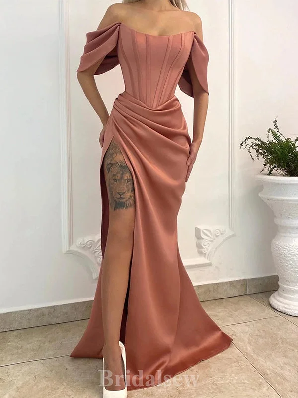 Don't Miss Out!Mermaid Stylish Satin Popular Off the Shoulder Slit Long Party Women Evening Prom Dresses PD689