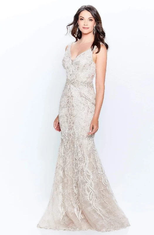 Don't Miss Out!Montage by Mon Cheri - 120921 Metallic Ribbon Plunging V-Neck Gown