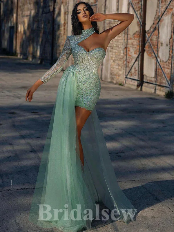 Lowest Prices Guaranteed!One Shoulder Gorgeous Sage Green Mermaid Glitter Black Girls Slay Party Women Long Evening Prom Dresses PD662
