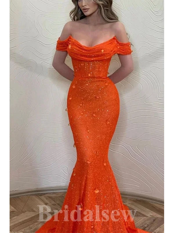 Limited Stock Available!Orange Mermaid Glitter Black Girls Slay Sequin Sparkly Party Women Long Evening Prom Dresses PD654