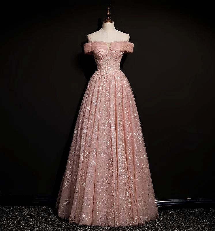 Your Discount is Waiting!PINK TULLE LONG A LINE PROM DRESS PINK EVENING DRESS    cg21759