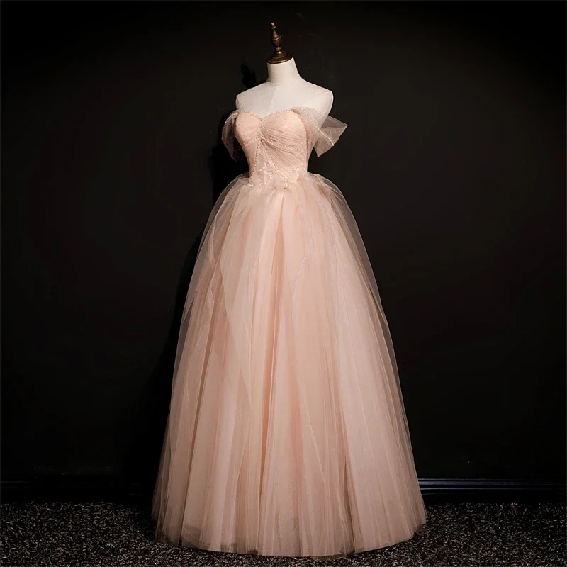 Shop Early, Save Big!Pink Tulle Princess Beaded And Lace Long Formal prom Dress, Pink Party Dress Evening Dress    cg21801