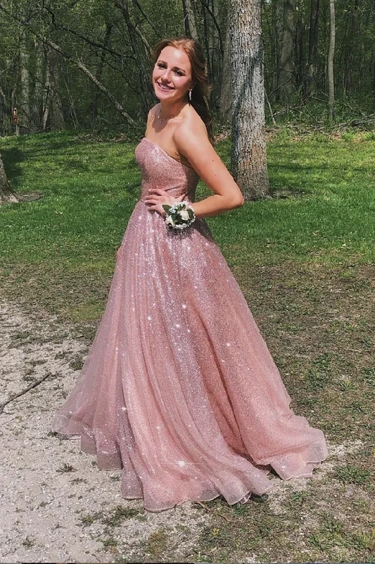 Exclusive Offers You’ll Love!Pink tulle sequins long A line prom dress evening dress    cg21781