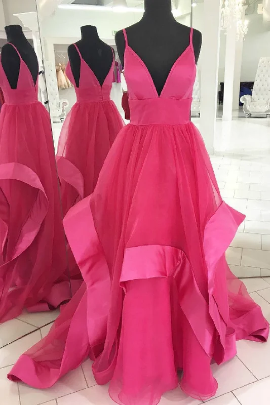 Score Big Savings Today!Plunging Neckline Prom Pageant Dress with Tulle Satin Edged