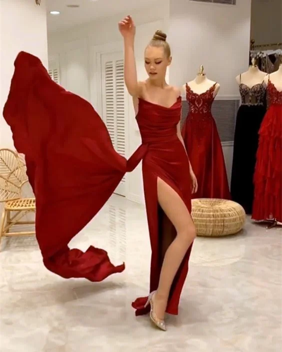 Crazy Discounts Inside!prom sheath dresses 2021 satin split evening gown    cg21840