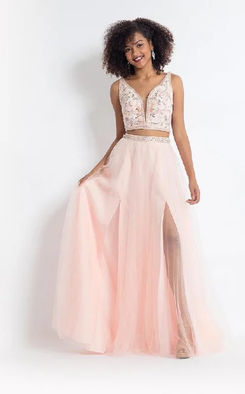 Get Ready to Save!Rachel Allan - 6118 Strappy Open Back Beaded Top Tulle Gown - 1 pc Blush In Size 0 Available