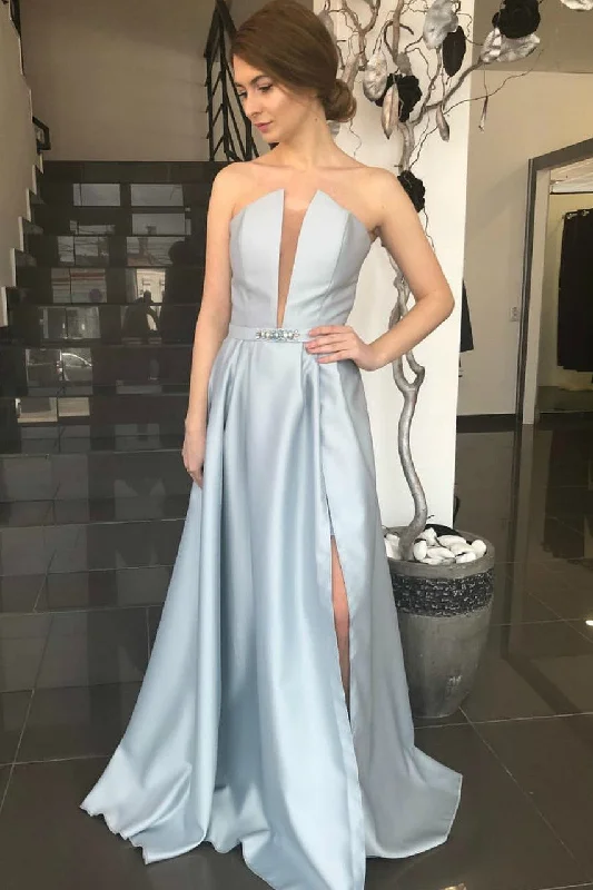 Don’t Wait – Shop Today!Stylish Neckline Satin Prom Party Dress with Beaded Sash