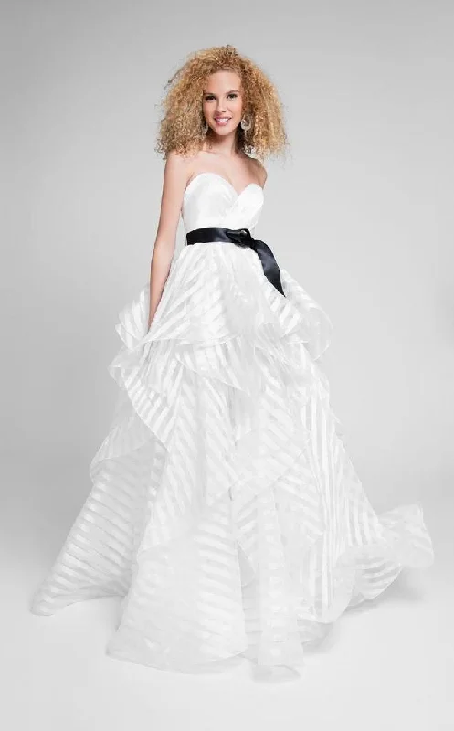 Hottest Discounts of the Year!Terani Couture - 1711P2246 Sheer Striped Sweetheart Ballgown  - 1 pc Black White In Size 0 Available