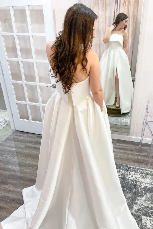 Limited Time Offer!White satin long prom dress white satin evening dress    cg21798